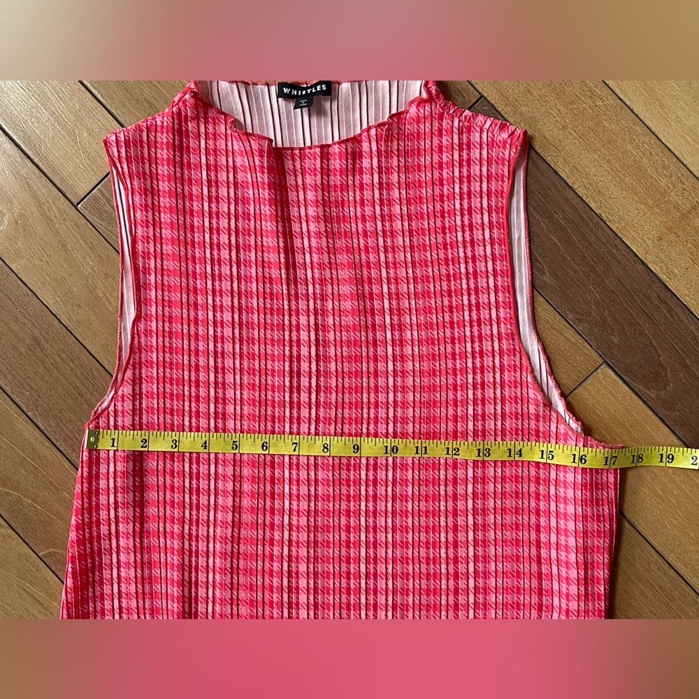 Whistles Pink Houndstooth Plissé Midi Chic Dress Pleated Sleeveless US 16 - Picture 6 of 11